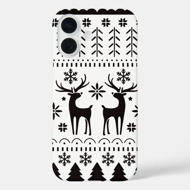 Funda iPhone 16 Navidades de arte popular moderno reno (Reverso )