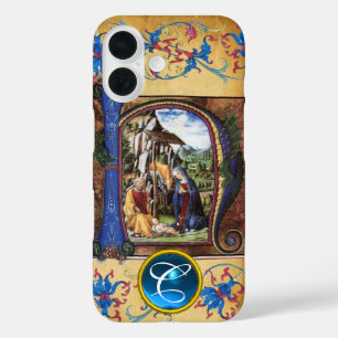 Funda iPhone 16 Navidades DE NATIVIDAD PARCHMENT BLUE GEM MONOGRAM