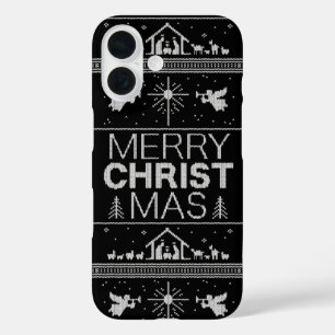 Funda iPhone 16 Navidades feos suéter negro elegante - cristiano