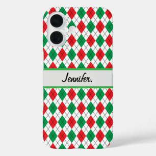 Funda iPhone 16 Navidades geométricos rojo y verde