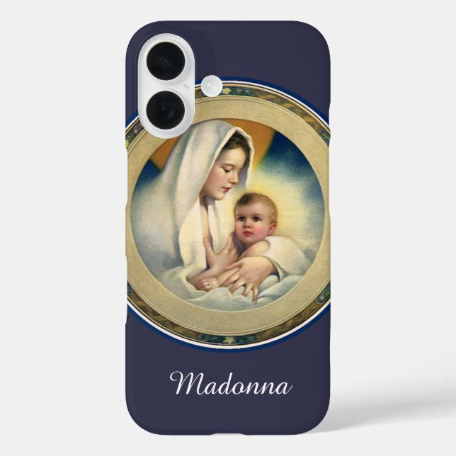 Funda iPhone 16 Navidades religiosos, madoneses y niños (Reverso )