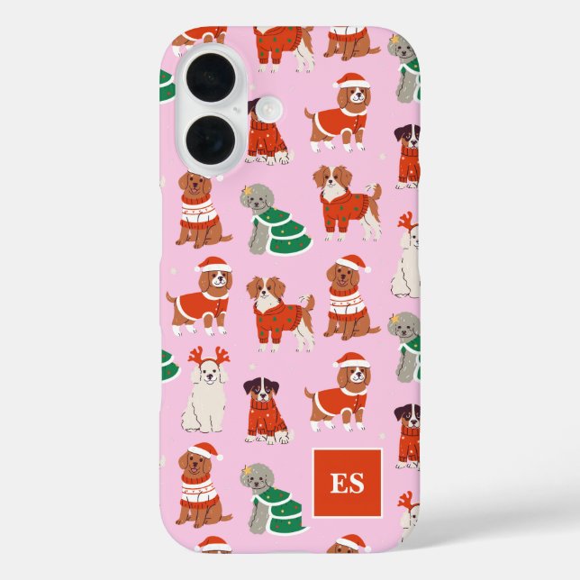 Funda iPhone 16 Navidades rosados Perros Chica personalizado Monog (Reverso )