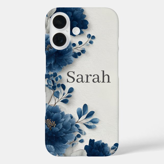 Funda iPhone 16 Navy Blue Peonies iPhone Case (Reverso )