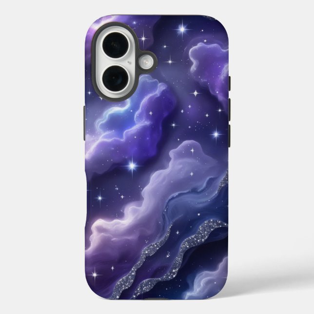 Funda iPhone 16 Nebulosa mágica morada y azul con estrellas Purpur (Reverso )