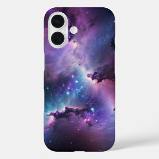 Funda iPhone 16 Nebulosa morado-azul con estrellas