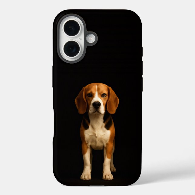 Funda iPhone 16 Negro 4 Luxe iPhone 16 Mate, Beagle Amable (Reverso )