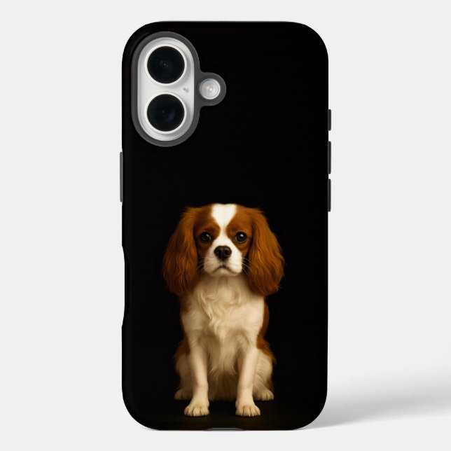 Funda iPhone 16 Negro 4 Luxe iPhone 16 Mate, Cavalier Spaniel (Reverso )