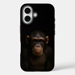 Funda iPhone 16 Negro 4 Luxe iPhone 16 Mate, Chimpancé Sereno