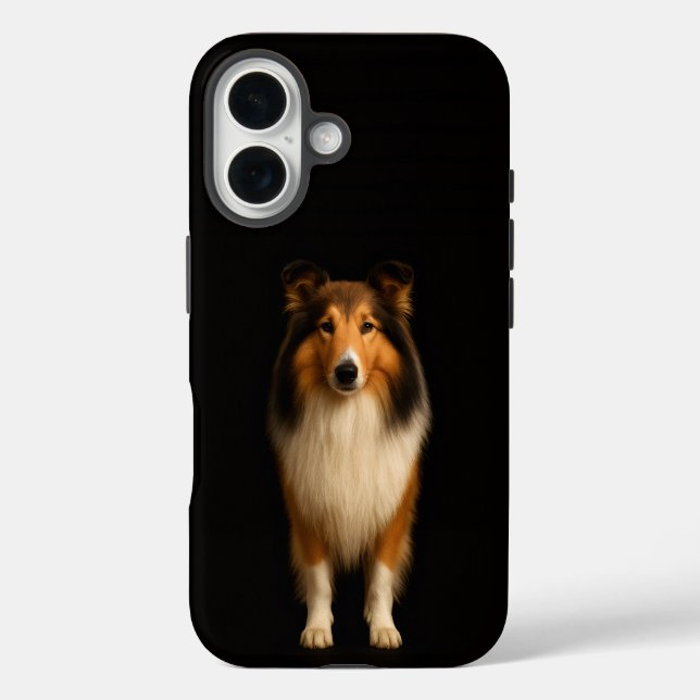 Funda iPhone 16 Negro 4 Luxe iPhone 16 Mate, Perro Collie Leal (Reverso )