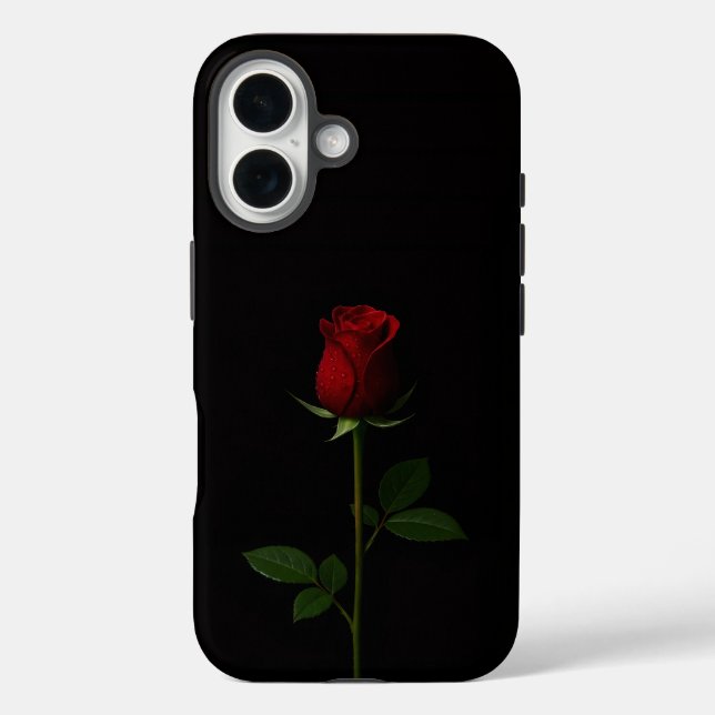 Funda iPhone 16 Negro 4 Luxe iPhone 16 Mate, Rosa Roja Terciopelo (Reverso )