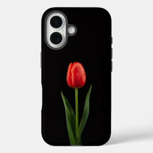 Funda iPhone 16 Negro 4 Luxe iPhone 16 Mate, Tulipán Rojo Rubí