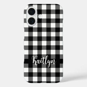 Funda iPhone 16 Negro Buffalo Check Plaid Personalizado