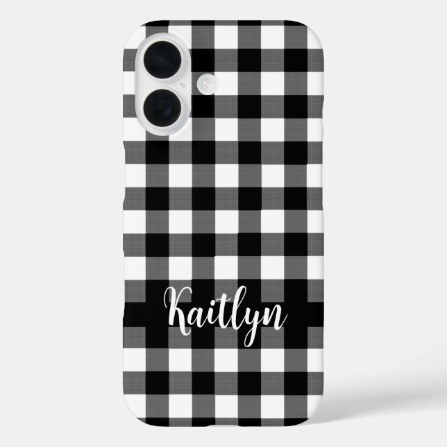Funda iPhone 16 Negro Buffalo Check Plaid Personalizado (Reverso )