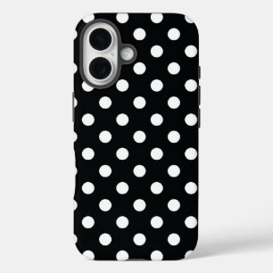 Funda iPhone 16 Negro con lunares blancos
