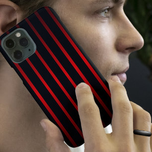 Funda iPhone 16 Negro moderno con franjas rojas audaces y anticuad