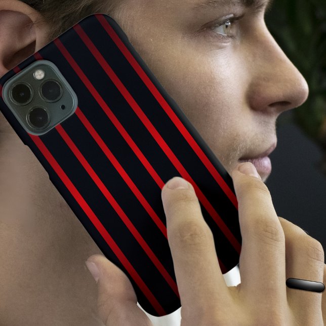 Funda iPhone 16 Negro moderno con franjas rojas audaces y anticuad (Stylish, minimalist, and bold crimson red and black striped phone cases.)