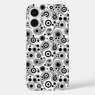 Funda iPhone 16 Negro sobre el círculo blanco puntos de patrón de