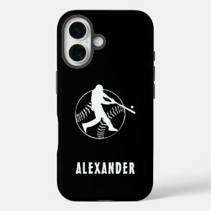 Funda iPhone 16 Negro Y Blanco Nombre Jugador Masculino Béisbol Ba