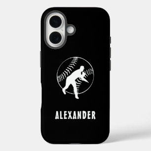 Funda iPhone 16 Negro Y Blanco Nombre Jugador Masculino Béisbol La