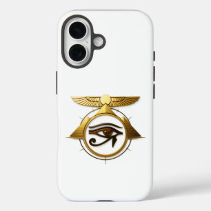 Funda iPhone 16 NeoAnkh 3D Ojo Dorado de Horus Disco Solar Alado