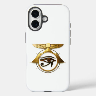 Funda iPhone 16 NeoAnkh 3D Ojo Dorado de Horus Disco Solar Alado