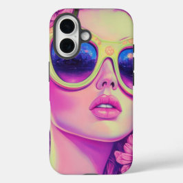 Funda iPhone 16 Neon Dream Chica con gafas de sol florales