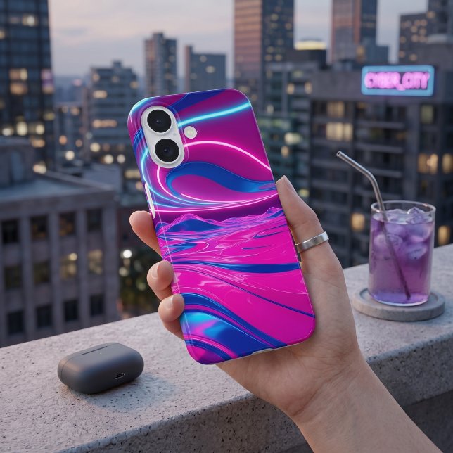 Funda iPhone 16 Neon Dreamwave Eléctrico Rosa y Azul Abstracto (Subido por el creador)