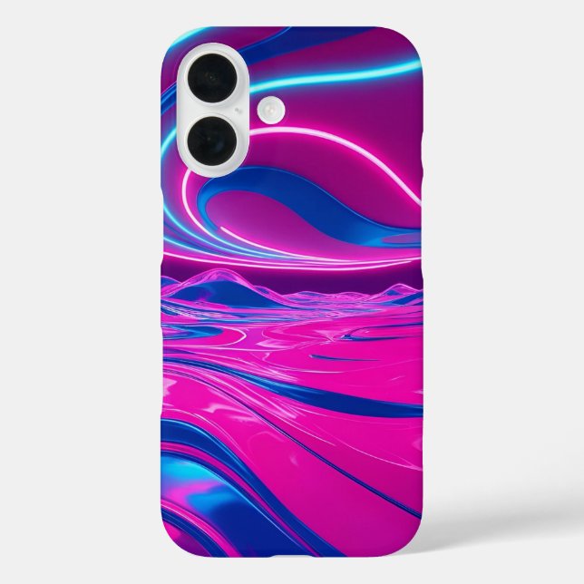 Funda iPhone 16 Neon Dreamwave Eléctrico Rosa y Azul Abstracto (Reverso )