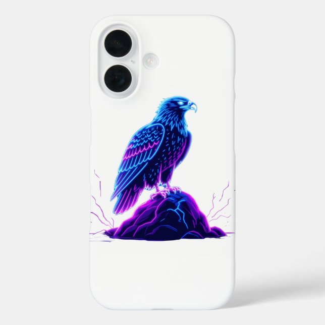 Funda iPhone 16 Neon Eagle on Glowing Rock – Cyberpunk Style (Reverso )