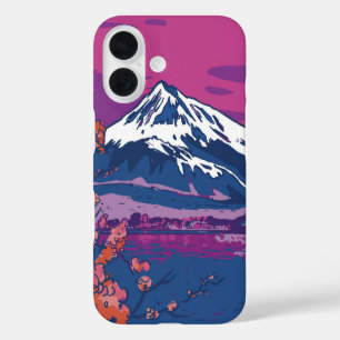 Funda iPhone 16 Neon Fuji Bloom - Cyber Landscape Sakura