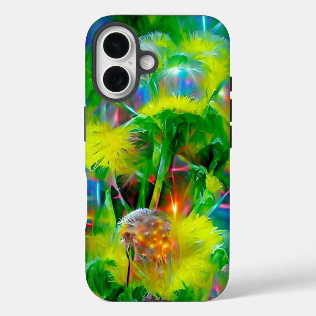 Funda iPhone 16 Neon Glow Dandelions en Dream Garden (Reverso )