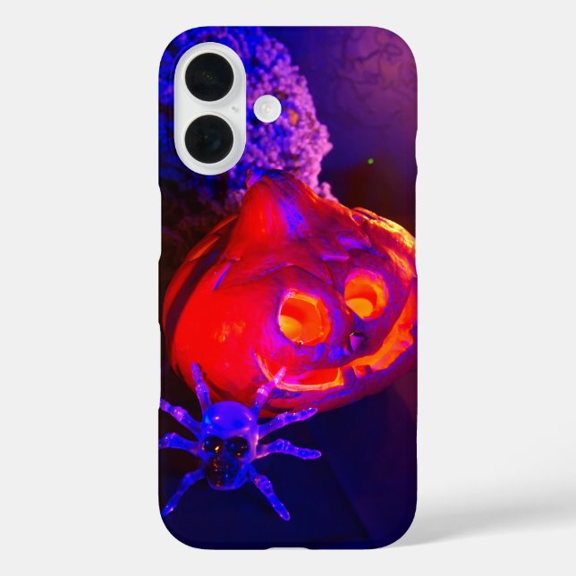 Funda iPhone 16 Neon Halloween pumpkins (Reverso )