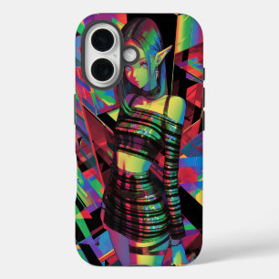 Funda iPhone 16 Neon Prisma Elf — Rayas Purpurinas, Cyber Disco Gl