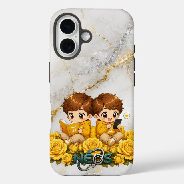 Funda iPhone 16 Neos Kawaii Zodiaco Géminis (Reverso )