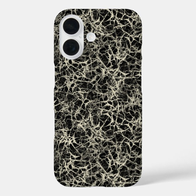 Funda iPhone 16 Neuronas en red sobre negro - patrón continuo. (Reverso )