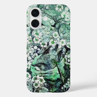 FUNDA iPhone 16 NIDO DE AVE,FLORES DE PRIMAVERA VERDE BLANCA DE ÁR