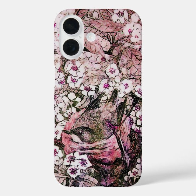 FUNDA iPhone 16 NIDO DE AVES, ÁRBOL CON FLORES DE PRIMAVERA ROSA B (Reverso )