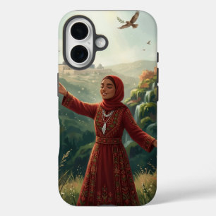 Funda iPhone 16 Niña Palestina con Vestido Tradicional Tatreez Fon