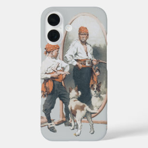 Funda iPhone 16 Niño Antiguo, Niño Pirata, Perro, Espejo, Bucanero