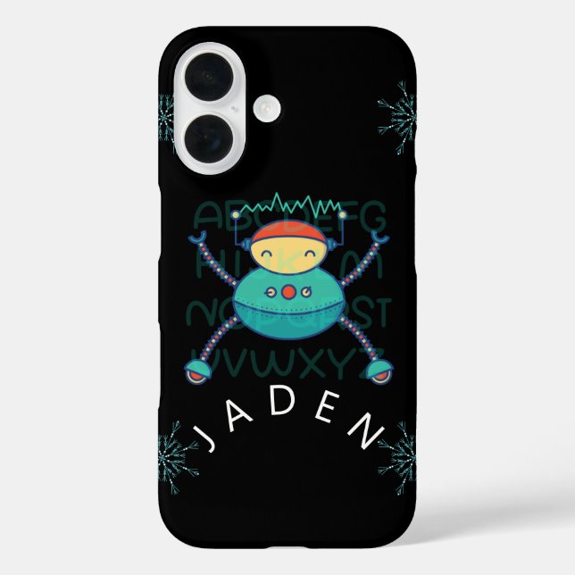 Funda iPhone 16 Niños Educación ABC Alfabeto Robot Snowflake Robot (Reverso )