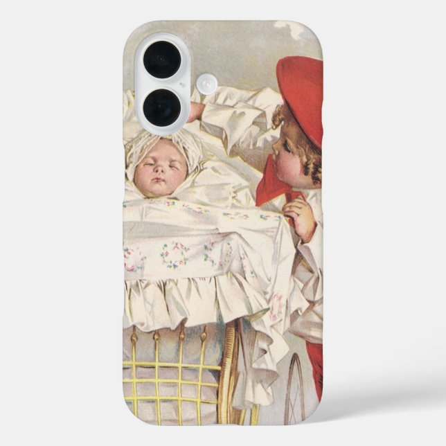 Funda iPhone 16 Niños victorianos antiguos, niño y bebé en cocheci (Reverso )