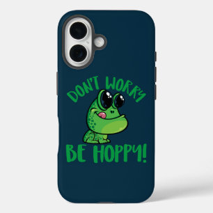 Funda iPhone 16 No te preocupes, sé feliz Rana sonriente de dibujo