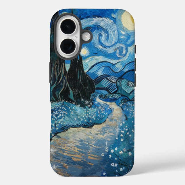 Funda iPhone 16 Noche estrellada en flor (Reverso )