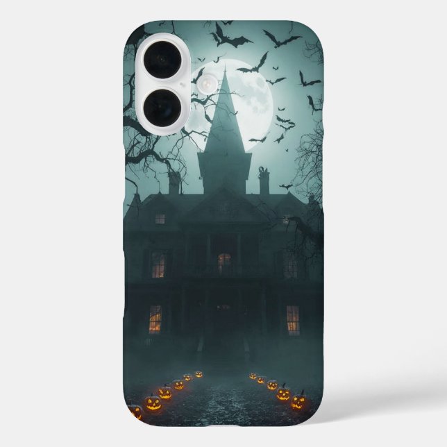 Funda iPhone 16 Noche fantasmal con Jack-o'-Lanterns (Reverso )