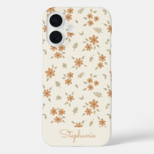 Funda iPhone 16 Nombre Beige Neutral Floral Boho Flores Silvestres