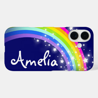 Funda iPhone 16 Nombre de costumbre del arcoiris estelar del cielo
