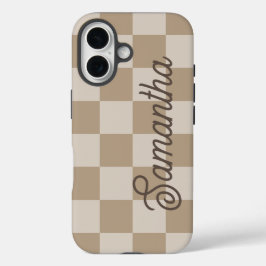 Funda iPhone 16 Nombre de Escritura en Cuadros Beige Taupe