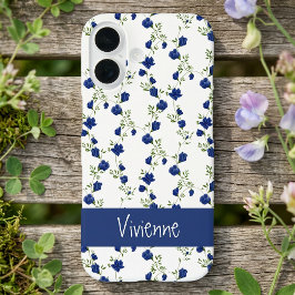 Funda iPhone 16 Nombre de flor silvestre acuarela azul cobalto ver