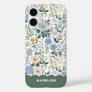 Funda iPhone 16 Nombre de flor silvestre Cottagecore Tono Azul