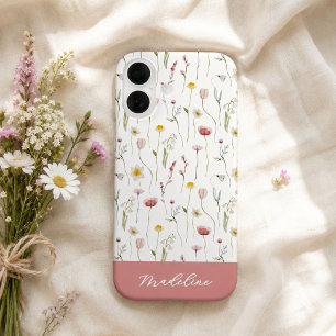 Funda iPhone 16 Nombre de flor silvestre en acuarela rosa polvorie